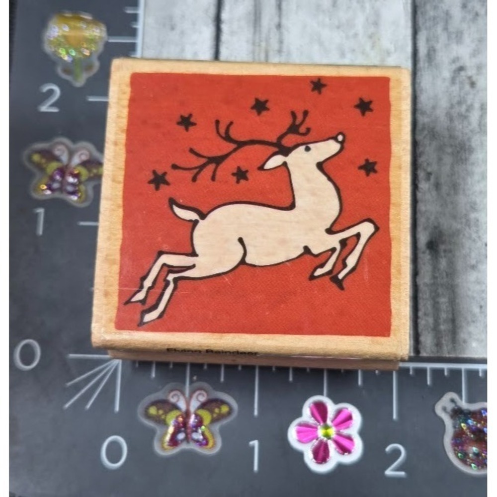 Vap Scrap Running Flying Reindeer Snow Winter Christmas Rubber Stamp Wood #A62